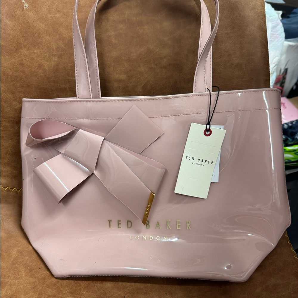 Ted Baker Blush Patent Tote with Signature Bow